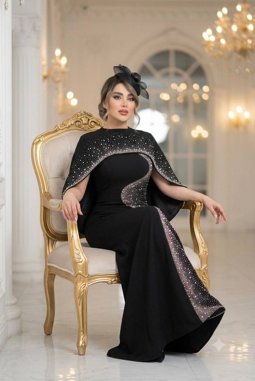 ماکسی مجلسی شنل دار مدل النا